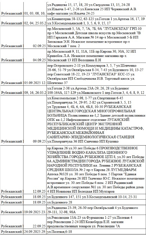 График отключения света в Рубежном в сентябре 2025. График отключения света в Рубежном в сентябре.
